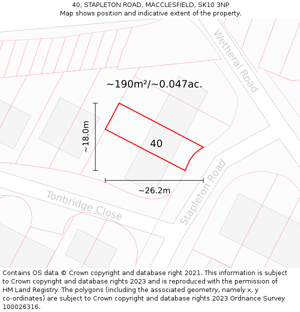40, STAPLETON ROAD, MACCLESFIELD, SK10 3NP: Plot and title map