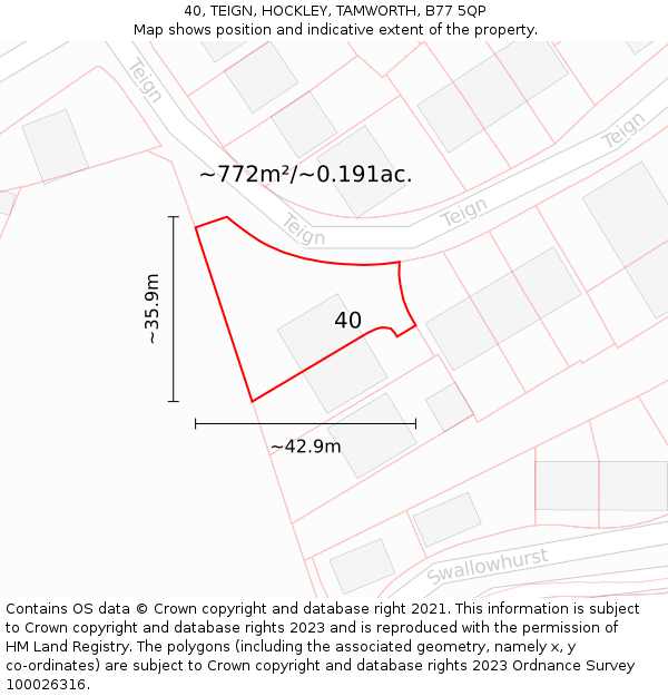 40, TEIGN, HOCKLEY, TAMWORTH, B77 5QP: Plot and title map