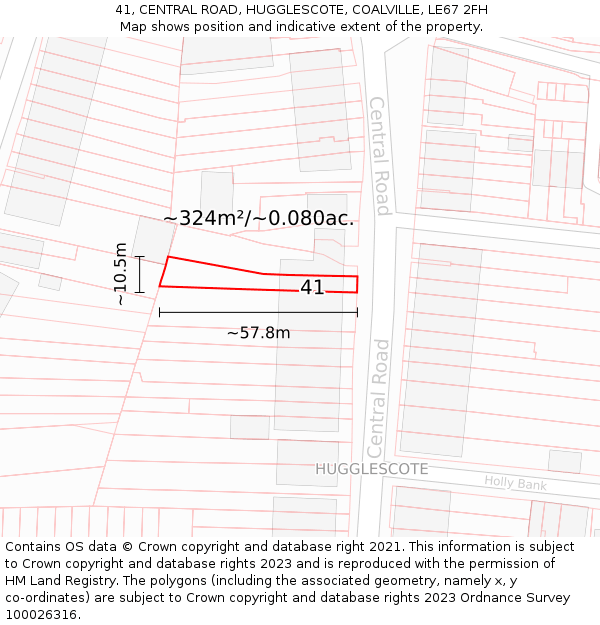 41, CENTRAL ROAD, HUGGLESCOTE, COALVILLE, LE67 2FH: Plot and title map