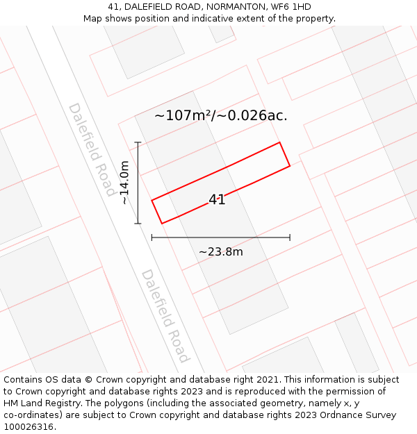 41, DALEFIELD ROAD, NORMANTON, WF6 1HD: Plot and title map