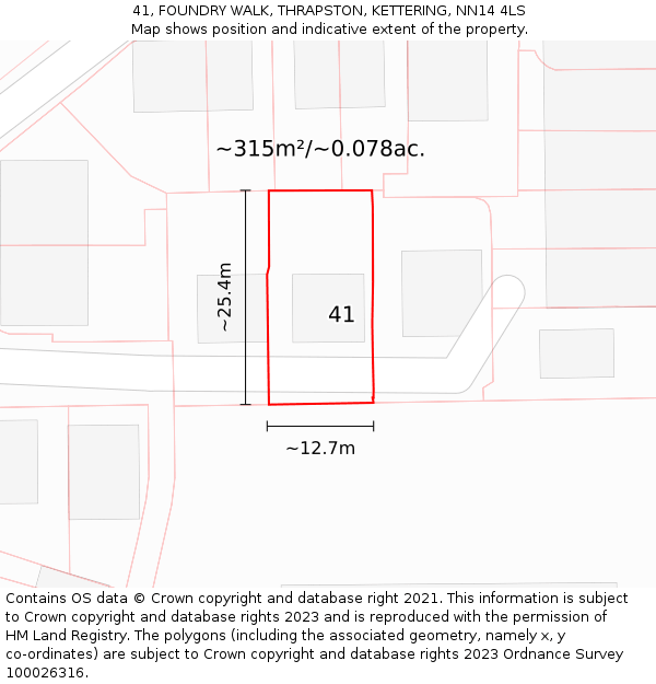 41, FOUNDRY WALK, THRAPSTON, KETTERING, NN14 4LS: Plot and title map