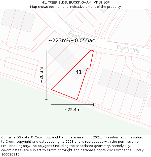 41, TREEFIELDS, BUCKINGHAM, MK18 1GP: Plot and title map