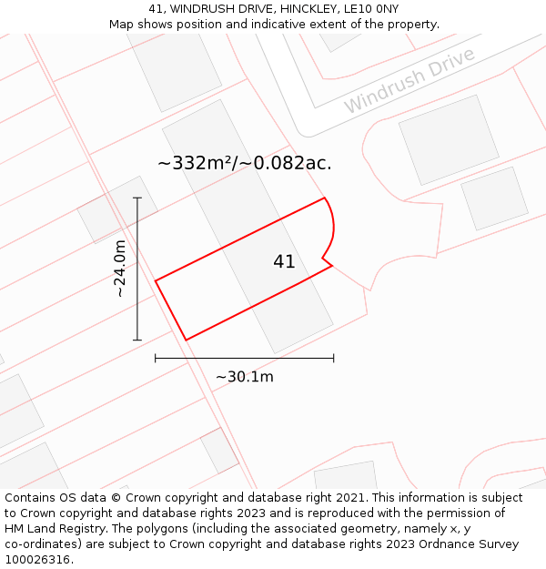 41, WINDRUSH DRIVE, HINCKLEY, LE10 0NY: Plot and title map