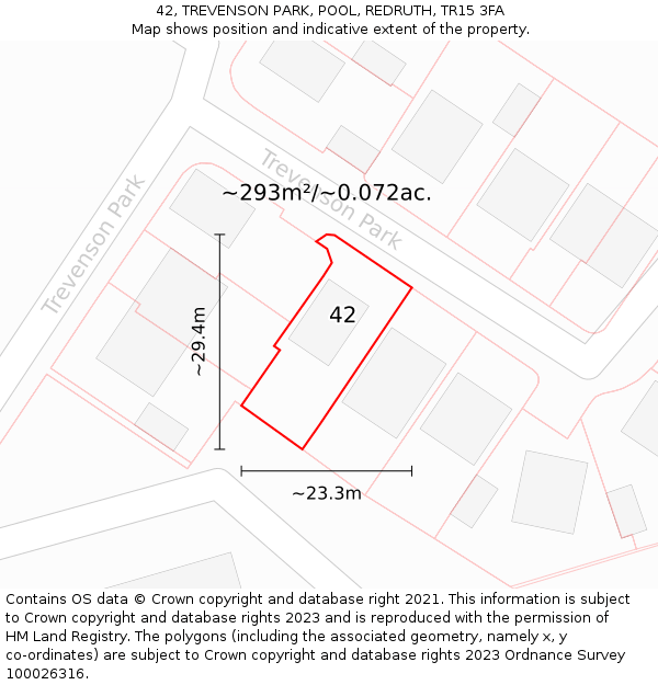 42, TREVENSON PARK, POOL, REDRUTH, TR15 3FA: Plot and title map