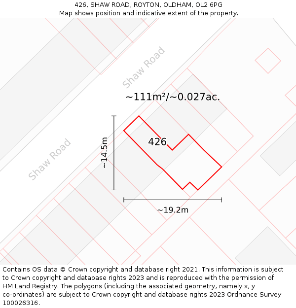 426, SHAW ROAD, ROYTON, OLDHAM, OL2 6PG: Plot and title map