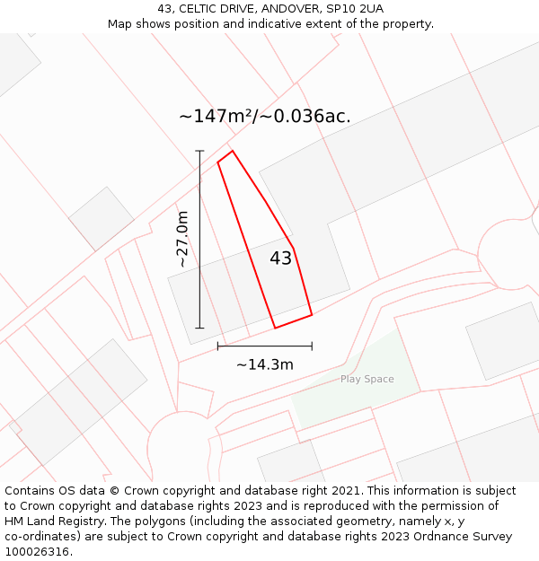43, CELTIC DRIVE, ANDOVER, SP10 2UA: Plot and title map
