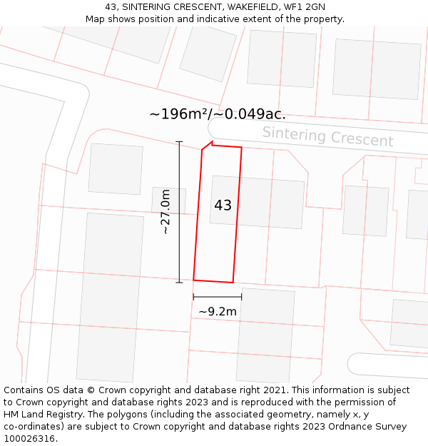 43, SINTERING CRESCENT, WAKEFIELD, WF1 2GN: Plot and title map
