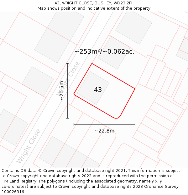 43, WRIGHT CLOSE, BUSHEY, WD23 2FH: Plot and title map