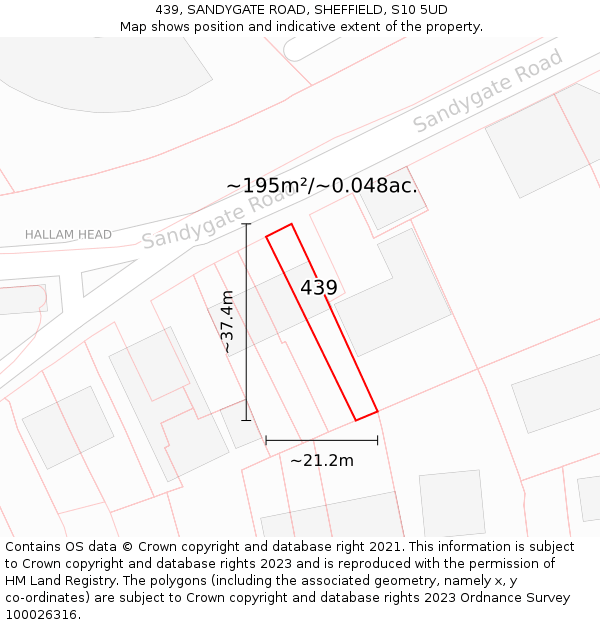 439, SANDYGATE ROAD, SHEFFIELD, S10 5UD: Plot and title map