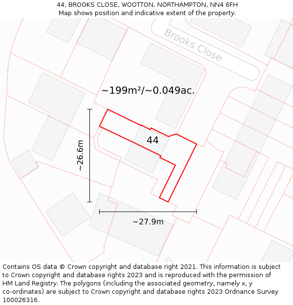 44, BROOKS CLOSE, WOOTTON, NORTHAMPTON, NN4 6FH: Plot and title map
