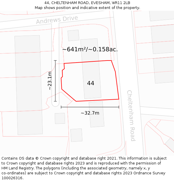 44, CHELTENHAM ROAD, EVESHAM, WR11 2LB: Plot and title map