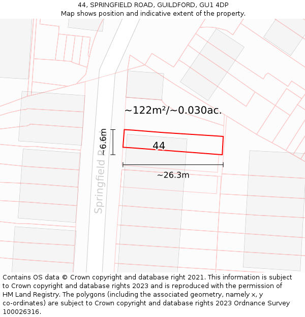 44, SPRINGFIELD ROAD, GUILDFORD, GU1 4DP: Plot and title map
