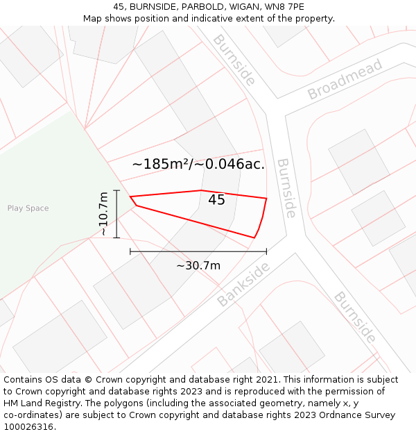 45, BURNSIDE, PARBOLD, WIGAN, WN8 7PE: Plot and title map
