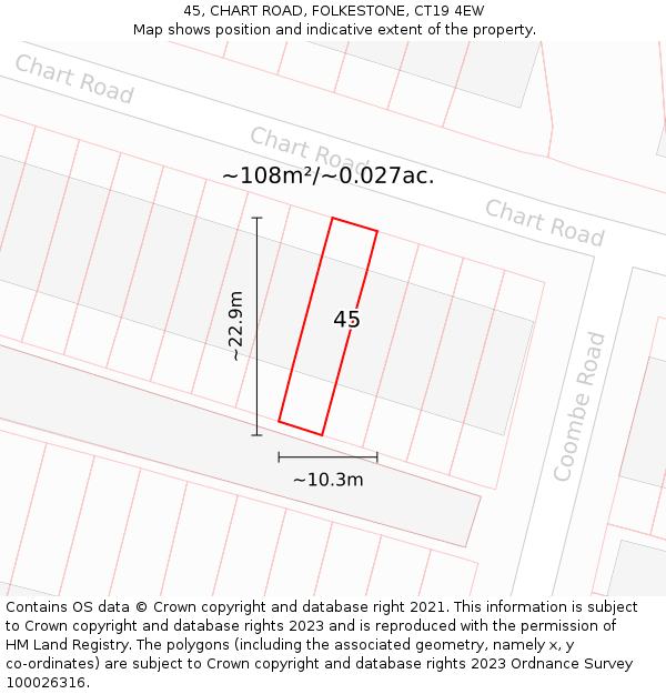 45, CHART ROAD, FOLKESTONE, CT19 4EW: Plot and title map