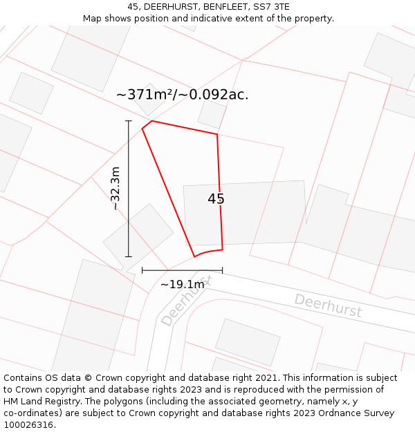 45, DEERHURST, BENFLEET, SS7 3TE: Plot and title map