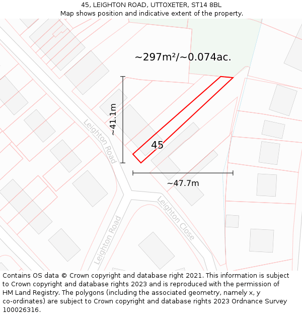 45, LEIGHTON ROAD, UTTOXETER, ST14 8BL: Plot and title map