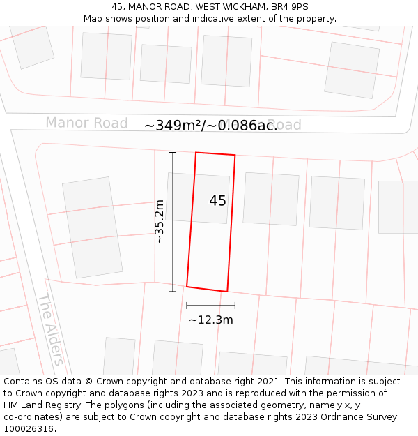 45, MANOR ROAD, WEST WICKHAM, BR4 9PS: Plot and title map