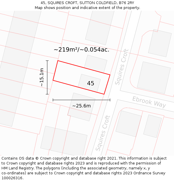 45, SQUIRES CROFT, SUTTON COLDFIELD, B76 2RY: Plot and title map