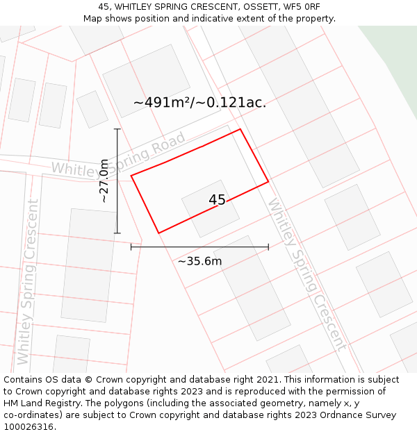 45, WHITLEY SPRING CRESCENT, OSSETT, WF5 0RF: Plot and title map
