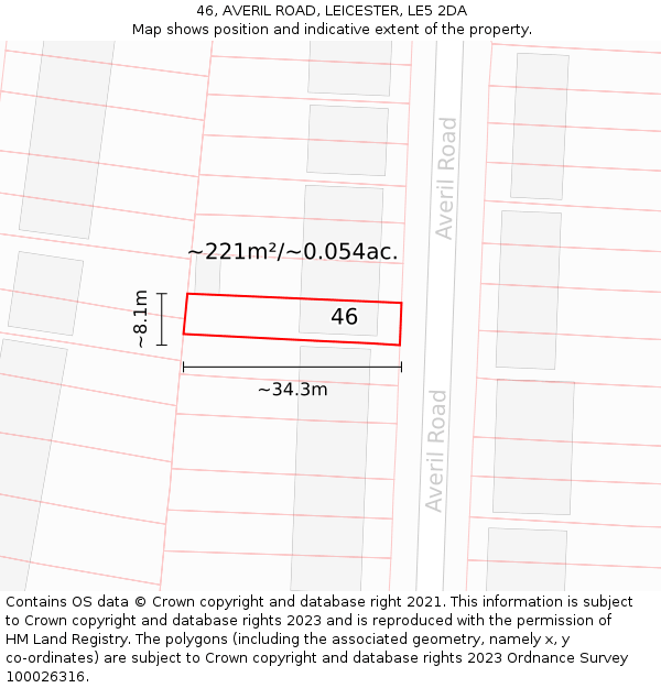46, AVERIL ROAD, LEICESTER, LE5 2DA: Plot and title map