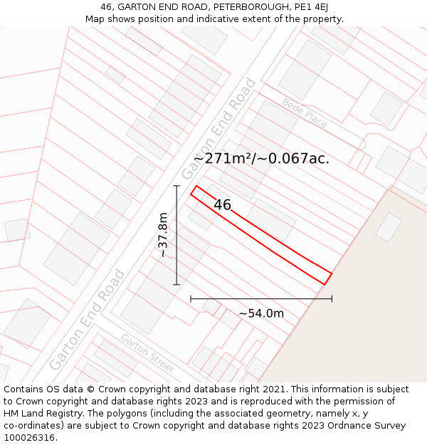 46, GARTON END ROAD, PETERBOROUGH, PE1 4EJ: Plot and title map