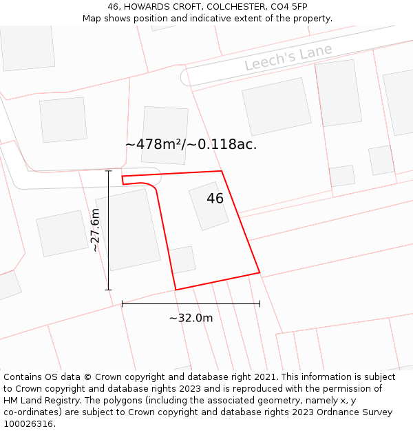 46, HOWARDS CROFT, COLCHESTER, CO4 5FP: Plot and title map