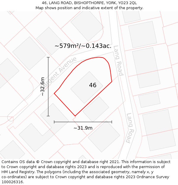 46, LANG ROAD, BISHOPTHORPE, YORK, YO23 2QL: Plot and title map