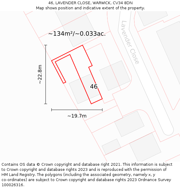 46, LAVENDER CLOSE, WARWICK, CV34 8DN: Plot and title map