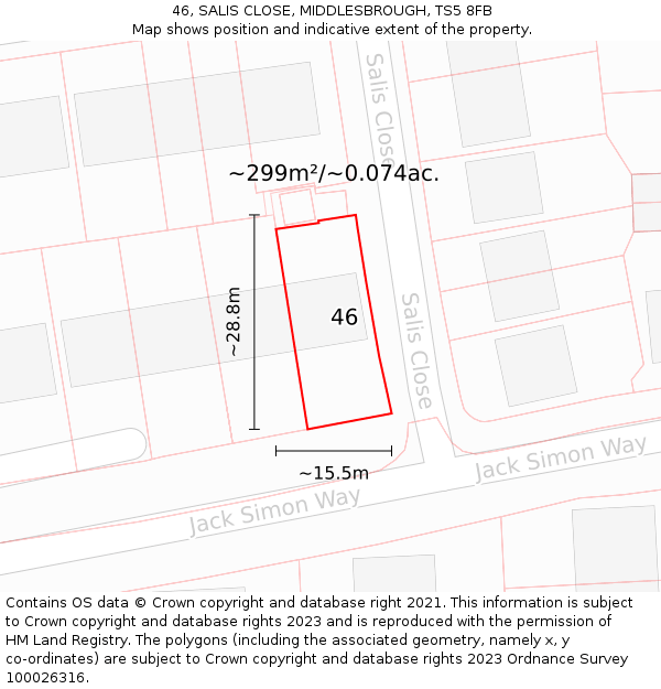 46, SALIS CLOSE, MIDDLESBROUGH, TS5 8FB: Plot and title map