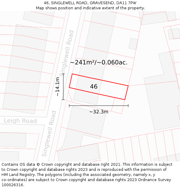 46, SINGLEWELL ROAD, GRAVESEND, DA11 7PW: Plot and title map