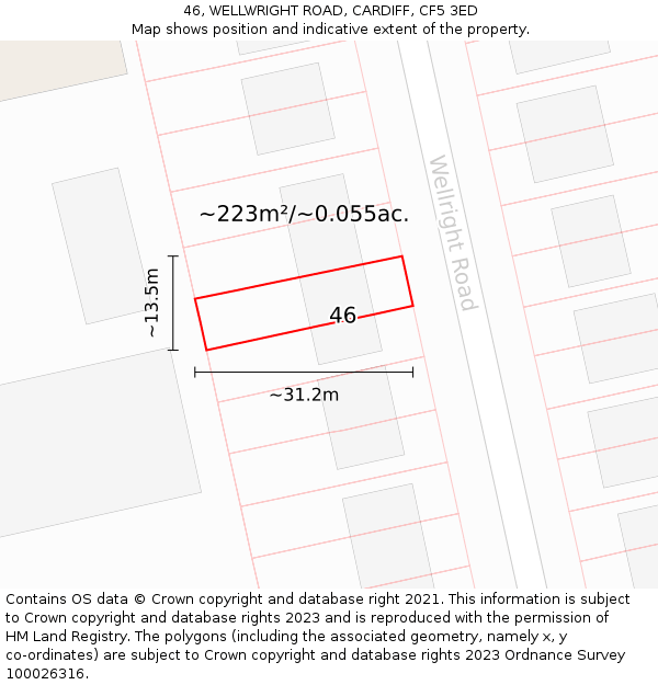 46, WELLWRIGHT ROAD, CARDIFF, CF5 3ED: Plot and title map