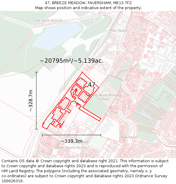 47, BREEZE MEADOW, FAVERSHAM, ME13 7FZ: Plot and title map