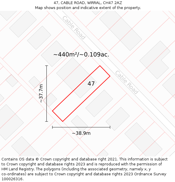 47, CABLE ROAD, WIRRAL, CH47 2AZ: Plot and title map