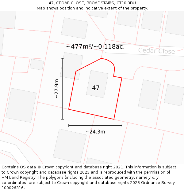 47, CEDAR CLOSE, BROADSTAIRS, CT10 3BU: Plot and title map
