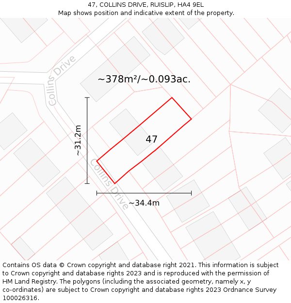 47, COLLINS DRIVE, RUISLIP, HA4 9EL: Plot and title map
