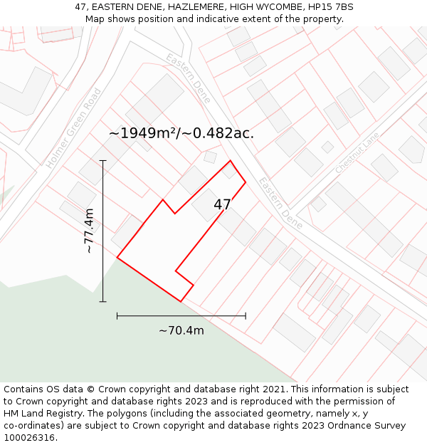 47, EASTERN DENE, HAZLEMERE, HIGH WYCOMBE, HP15 7BS: Plot and title map