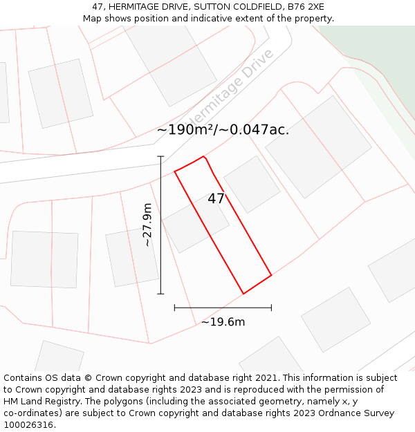 47, HERMITAGE DRIVE, SUTTON COLDFIELD, B76 2XE: Plot and title map