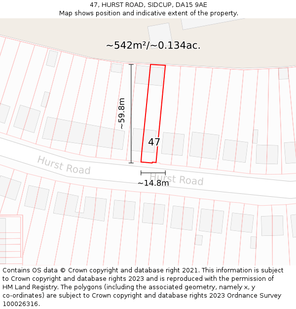 47, HURST ROAD, SIDCUP, DA15 9AE: Plot and title map