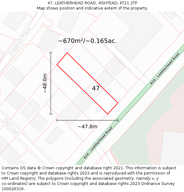 47, LEATHERHEAD ROAD, ASHTEAD, KT21 2TP: Plot and title map