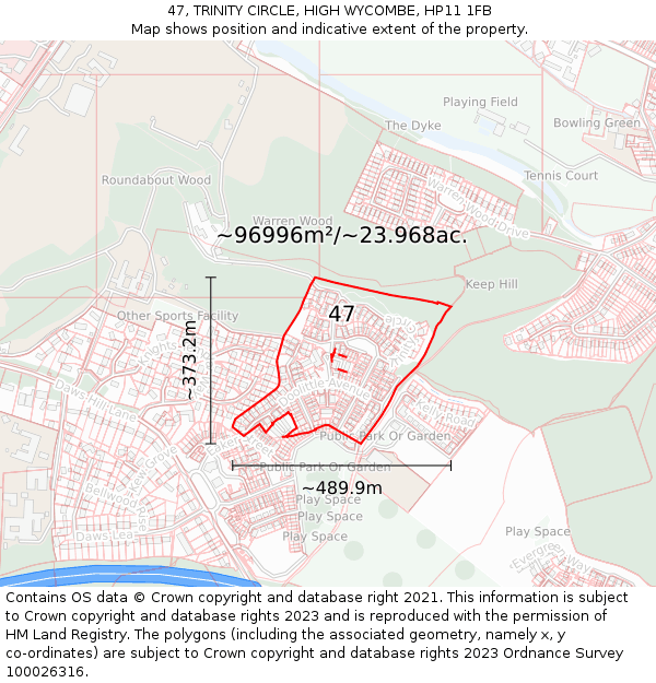 47, TRINITY CIRCLE, HIGH WYCOMBE, HP11 1FB: Plot and title map