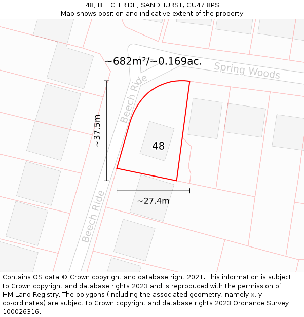 48, BEECH RIDE, SANDHURST, GU47 8PS: Plot and title map