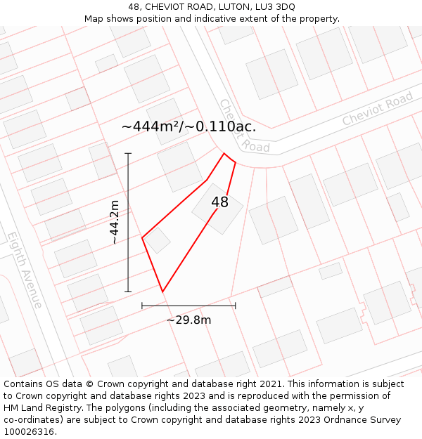 48, CHEVIOT ROAD, LUTON, LU3 3DQ: Plot and title map