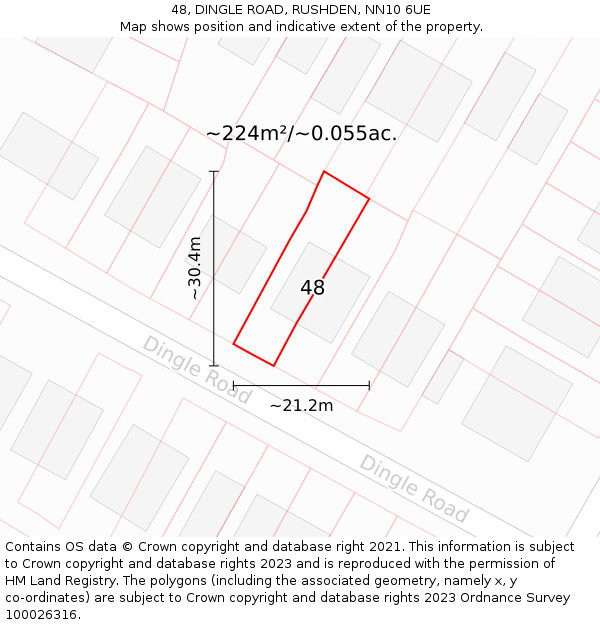 48, DINGLE ROAD, RUSHDEN, NN10 6UE: Plot and title map