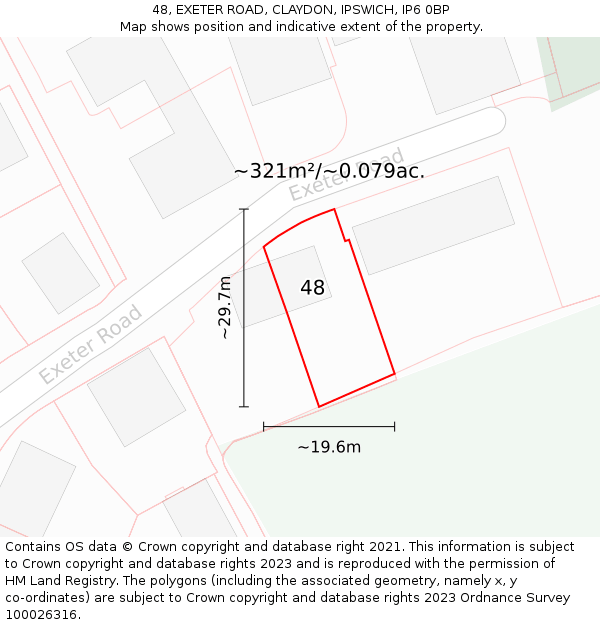 48, EXETER ROAD, CLAYDON, IPSWICH, IP6 0BP: Plot and title map