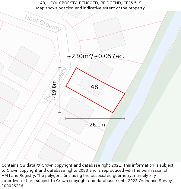 48, HEOL CROESTY, PENCOED, BRIDGEND, CF35 5LS: Plot and title map