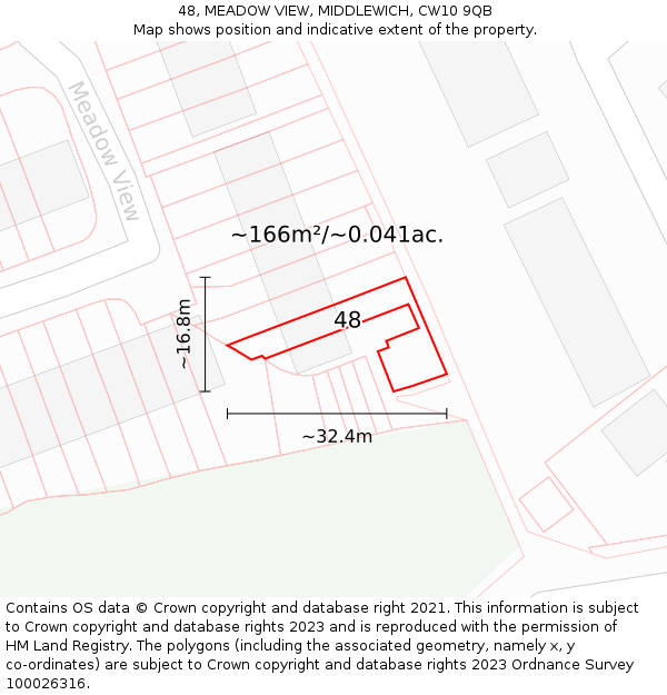 48, MEADOW VIEW, MIDDLEWICH, CW10 9QB: Plot and title map