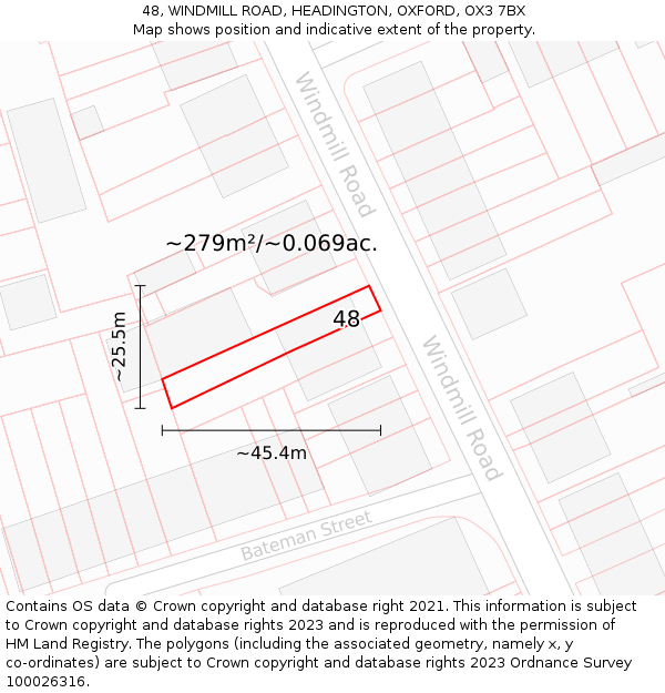 48, WINDMILL ROAD, HEADINGTON, OXFORD, OX3 7BX: Plot and title map