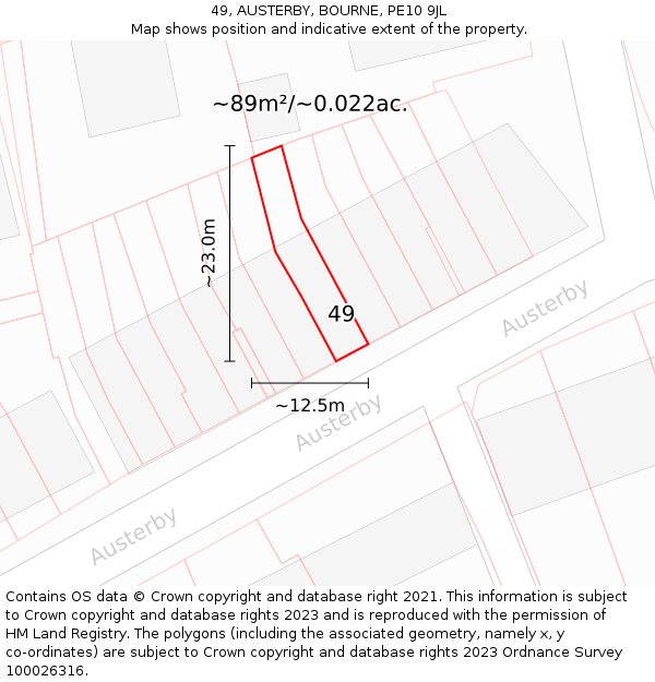 49, AUSTERBY, BOURNE, PE10 9JL: Plot and title map