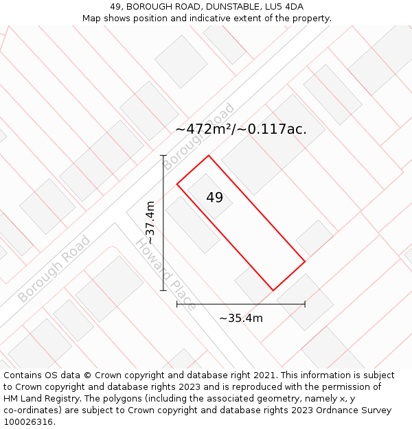 49, BOROUGH ROAD, DUNSTABLE, LU5 4DA: Plot and title map