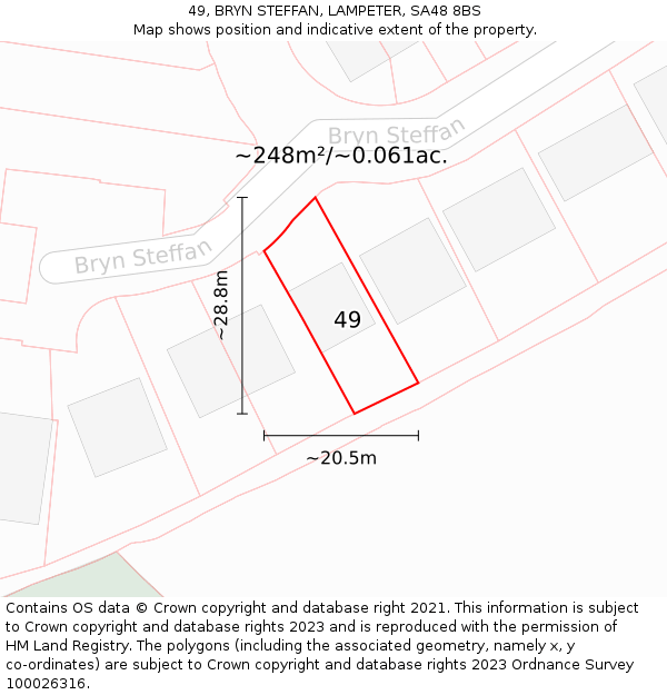 49, BRYN STEFFAN, LAMPETER, SA48 8BS: Plot and title map